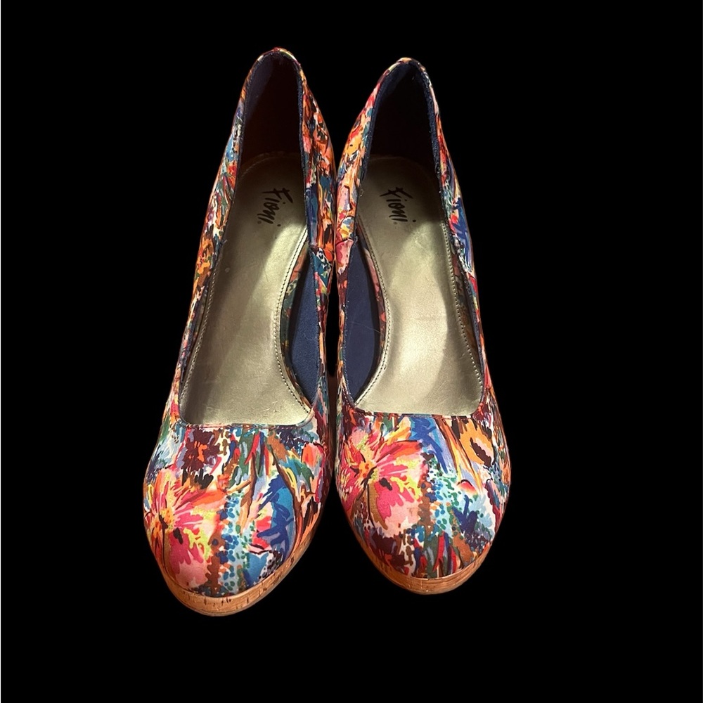 Fioni high heels multi color floral pattern with cork bottom